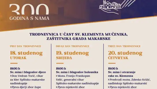 Program trodnevnice i proslave 300. obljetnice štovanja sv. Klementa, zaštitnika Makarske