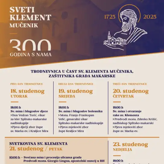 Program trodnevnice i proslave 300. obljetnice štovanja sv. Klementa, zaštitnika Makarske