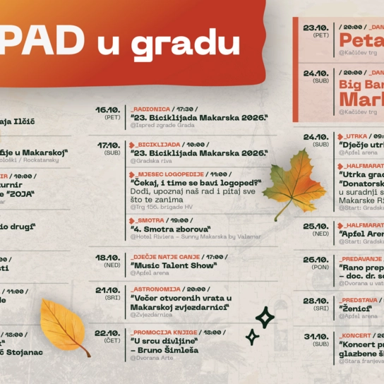 Dan grada uz Petra Grašu, Big Band Makarska i Marka Tolju, bogat program tijekom cijelog listopada