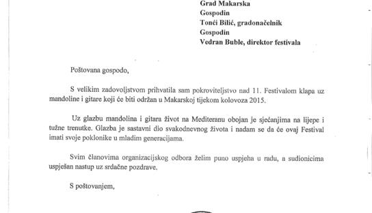 Predsjednica RH Kolinda Grabar Kitarović prihvatila pokroviteljstvo nad 11. Festivalom klapa uz mandoline i gitare