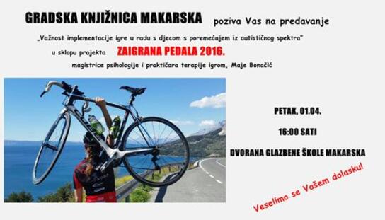 Zaigrana pedala 2016: U petak u dvorani Gradske škole predavanje psihologice i praktičara terapije igrom Maje Bonačić