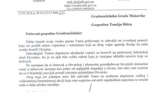 Veleposlanik Ukrajine zahvalio za gostoljubivost za vrijeme boravka ukrajinskih vojnika i veterana u Makarskoj
