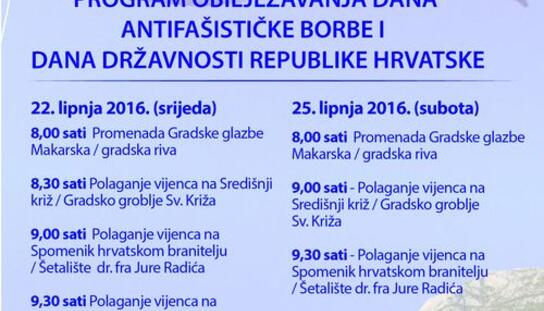 Program obilježavanja Dana antifašističke borbe i Dana državnosti Republike Hrvatske