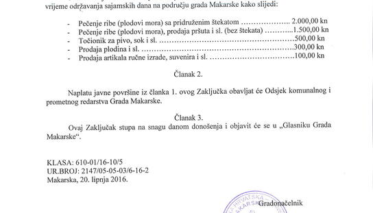 Utvrđene cijene za korištenje javne površine