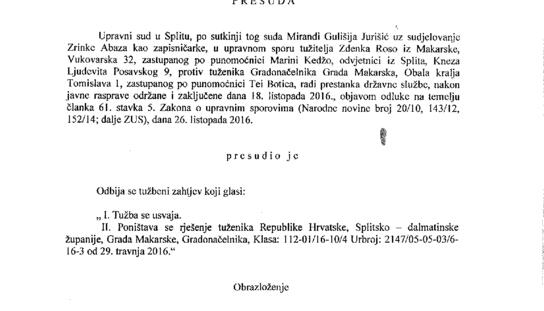 Presuda Upravnog suda u Splitu: Otkaz bivšem komunalnom redaru Zdenku Rosi bio je zakonit