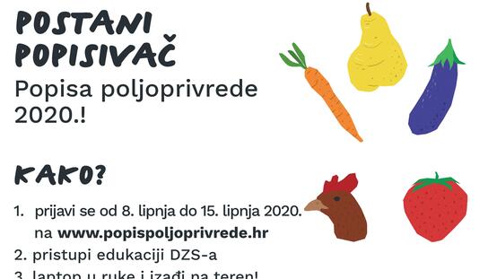 Popis poljoprivrede 2020.: Prijave za popisivače od 8. do 15. lipnja